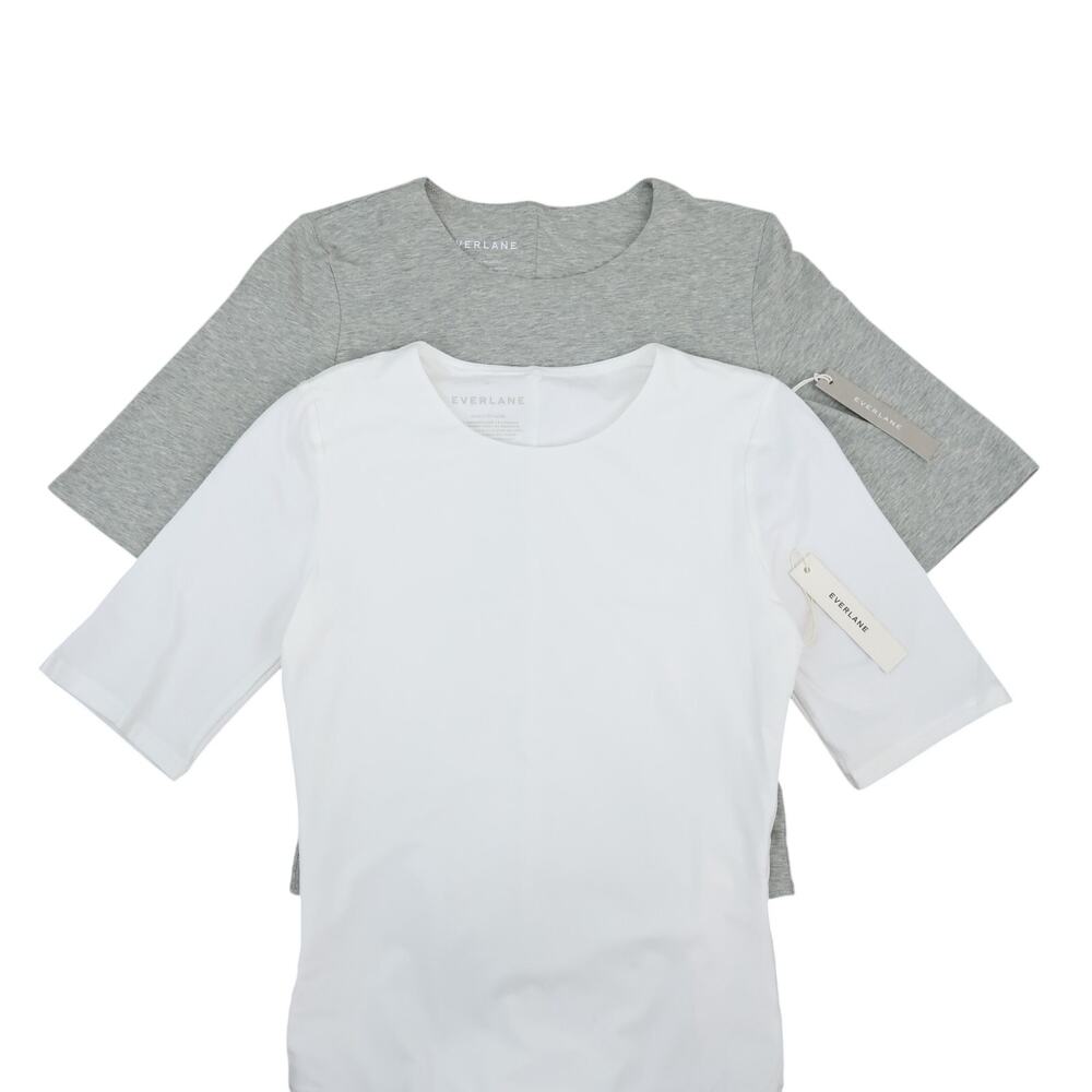 Everlane The Short Sleeve Crew Neck Bodysuit Set of Two Grey White Small NWT